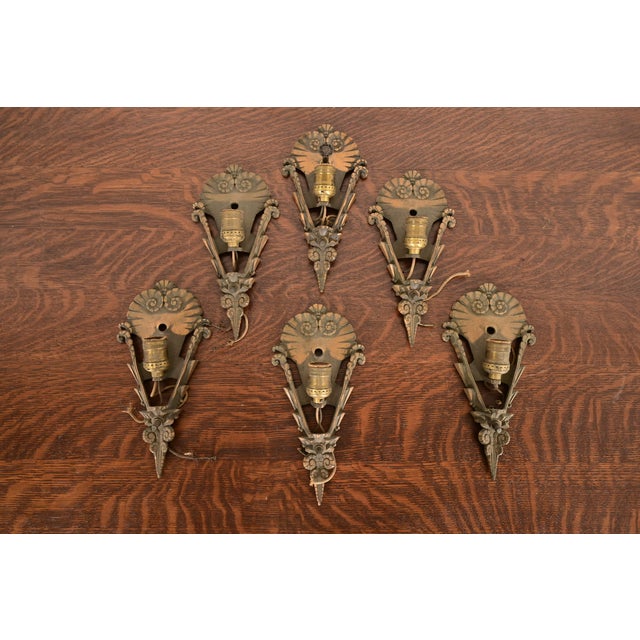 1930s Mid-West Art Deco Bronze Soleure Wall Sconces, Set of Six For Sale - Image 10 of 10