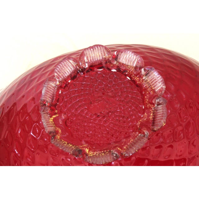 Vintage 1960s Bohemian Cranberry Crystal Decanter & Murano Gold Flake Ruby Glass Bowl Set – Barware Vignette For Sale - Image 13 of 17