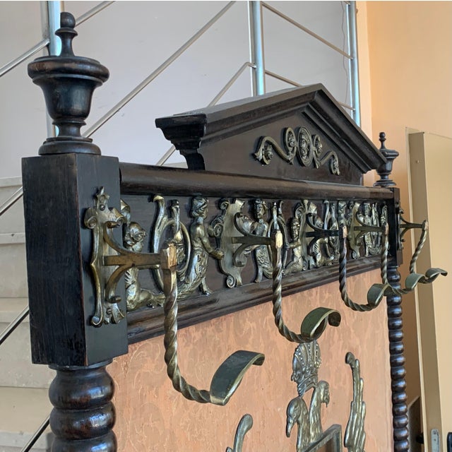 19th Large Carved Spanish Solid Walnut Coat Rack Stand or Entry For Sale - Image 18 of 18