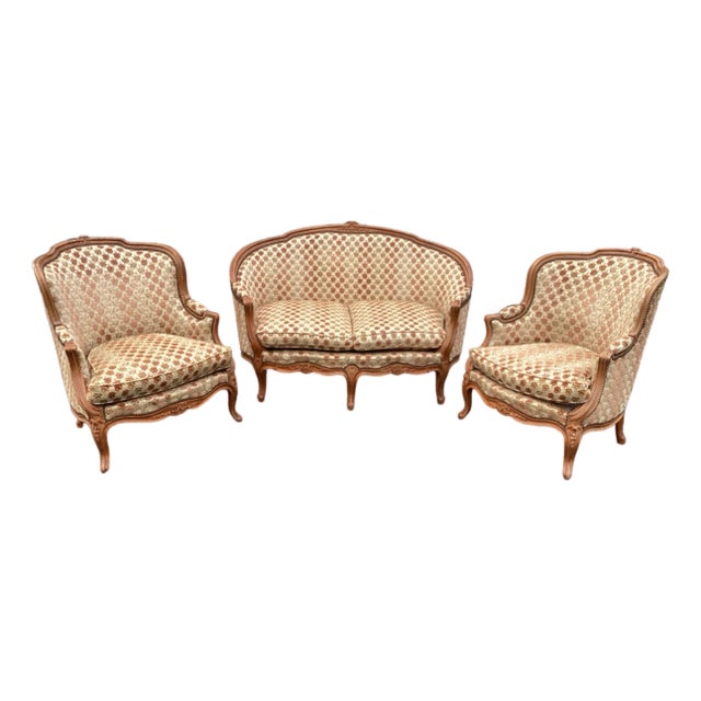 French Complete Salon Set W/Velvet Upholstery For Sale