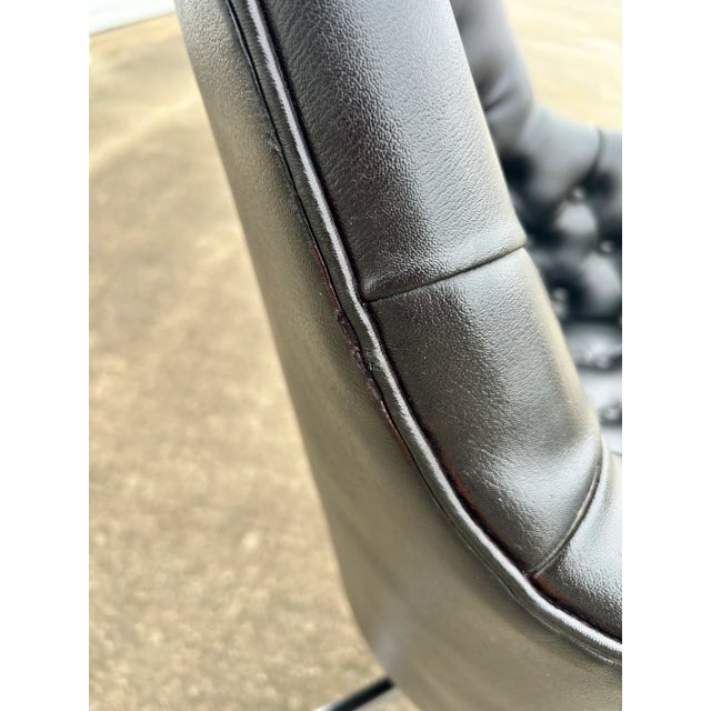 1950s Tufted Black Leather Swivel Chair for Davis Furniture For Sale - Image 15 of 17