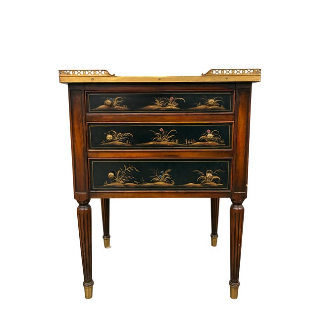 Exceptional vintage accent chest by Theodore Alexander, featuring richly detailed hand-painted Chinoiserie decoration and...
