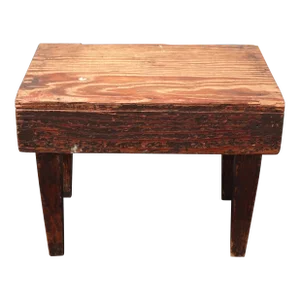 Vintage French Country Farmhouse Solid Wood Rustic Footstool Bench