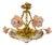 French Art Nouveau Chandelier with Alabaster Bowl & Pink Glass Shades, 1920 For Sale