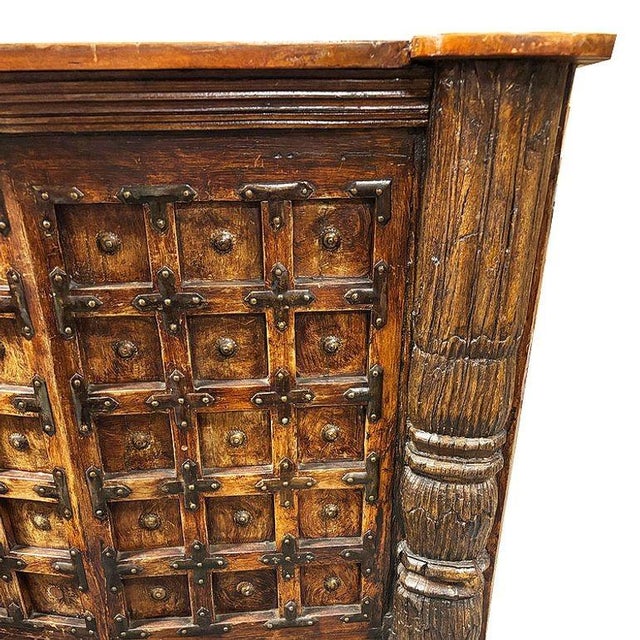 1990s Spanish Colonial Style Wood Bar W/ Iron Strapwork & Carved Columns For Sale - Image 9 of 12