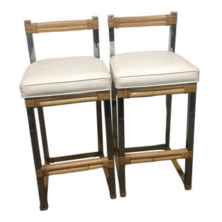 Four Season Rattan Furniture Inc. Metal Rattan Bar Stools - a Pair For Sale