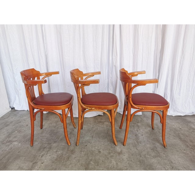 Bentwood Dining Chairs in Red Faux Leather, 1970s, Set of 3 For Sale - Image 13 of 18
