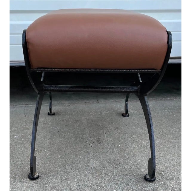 Mid 20th Century Pair of Vintage Designer Leather Stools For Sale - Image 5 of 6