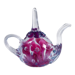 St Clair Art Glass Teapot Sculpture Pink Floral Blue Cased Glass Rare