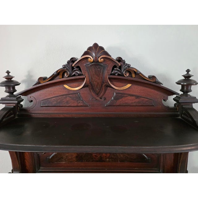 ​19th Century French Henri II Renaissance Revival Walnut & Rouge Marble Buffet Deux Corps For Sale In Las Vegas - Image 6 of 11