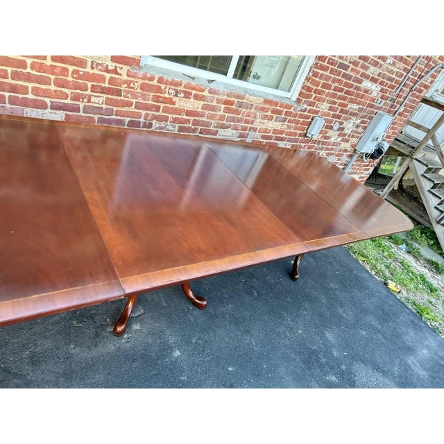 Brown Early 20th Century Large Geogrian Style Three Triple Pedestal Base Inlaid Mahogany Dining Table With Leaves. For Sale - Image 8 of 18