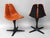 Pair of pedestal chairs by Maurice Burke for Arkana. Split seat swivels on top of X cross bases . Split seat is a nice...
