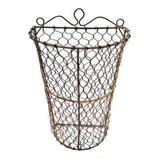Tall Slender Vintage French Wire Wall Basket Planter - Flat Back For Sale