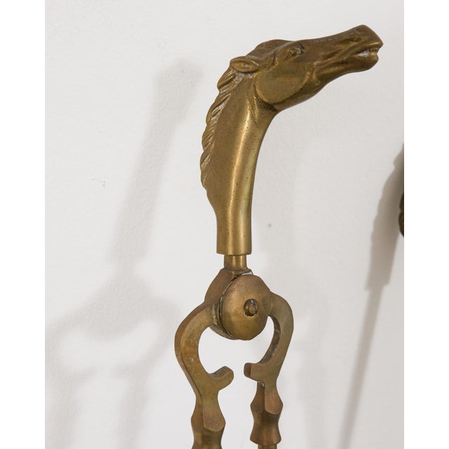 Brass Equestrian Horse Motif Fireplace Tool Set With Stand For Sale - Image 10 of 14