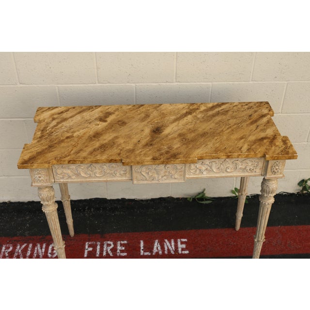 Vintage Karges Painted Console Table With Carved Base & Faux Stone Top For Sale - Image 11 of 18