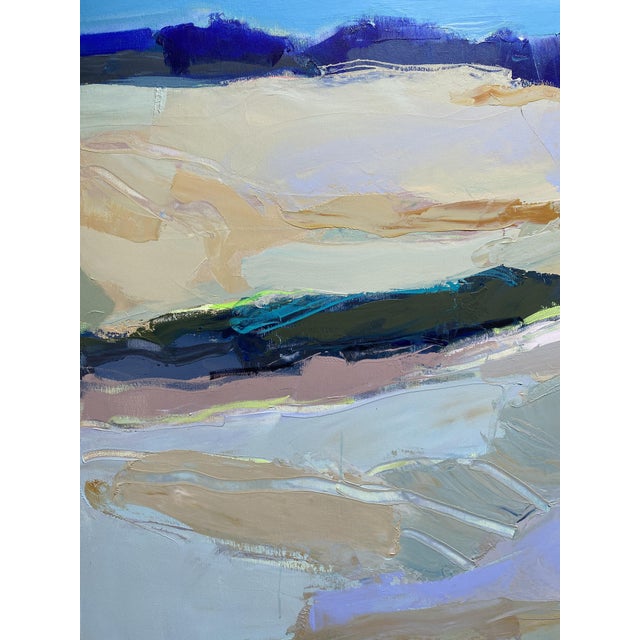 This work evokes the vastness of a landscape, the moment when sky and earth merge. Nikolova works with layers of color...