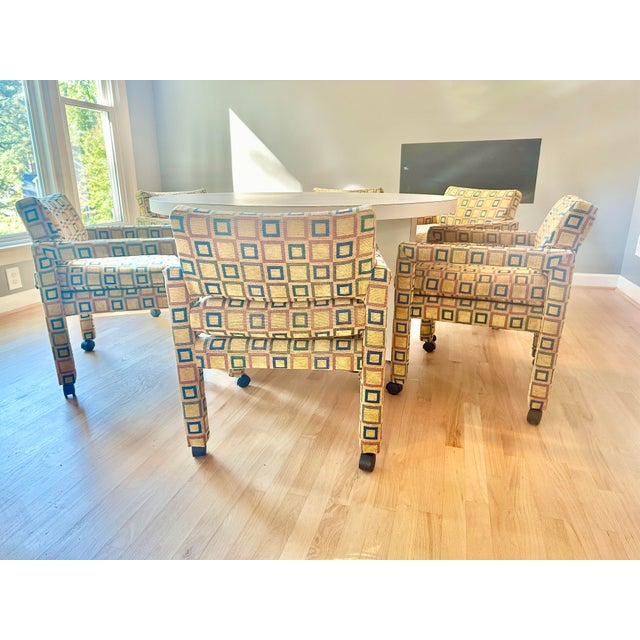 Mid-Century Modern Mid 20th Century Mid Century Modern Dining Set - 6 Milo Baughman Style Parsons Chairs and a Round Table For Sale - Image 3 of 12
