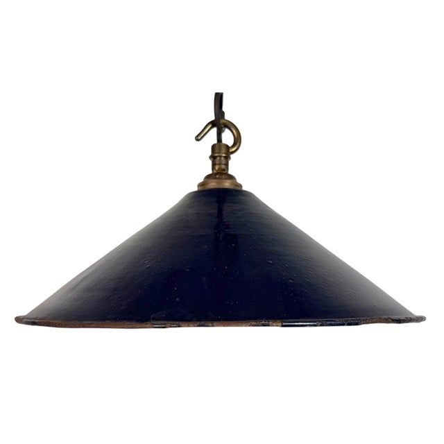 Industrial British Dark Blue Enamel Factory Pendant Lamp, 1950s For Sale - Image 17 of 17