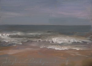 Ocean by Stephanie Deshpande | Oil on panel Seascape with waves and sandy beach.