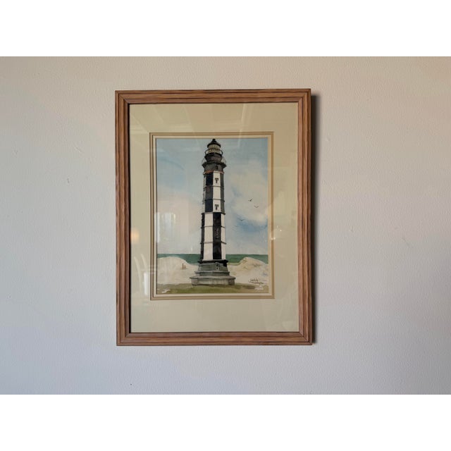 Coastal 1990’s Joanna Krasnansky Coastal Lighthouse Watercolor Painting, Framed Under Glass For Sale - Image 3 of 12