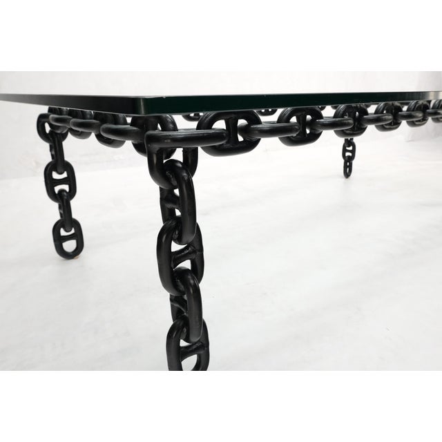 Mid 20th Century Mid 20th Century Large Oversize Fused Marine Chain Base Rectangle Coffee Table Thick Glass Top For Sale - Image 5 of 15