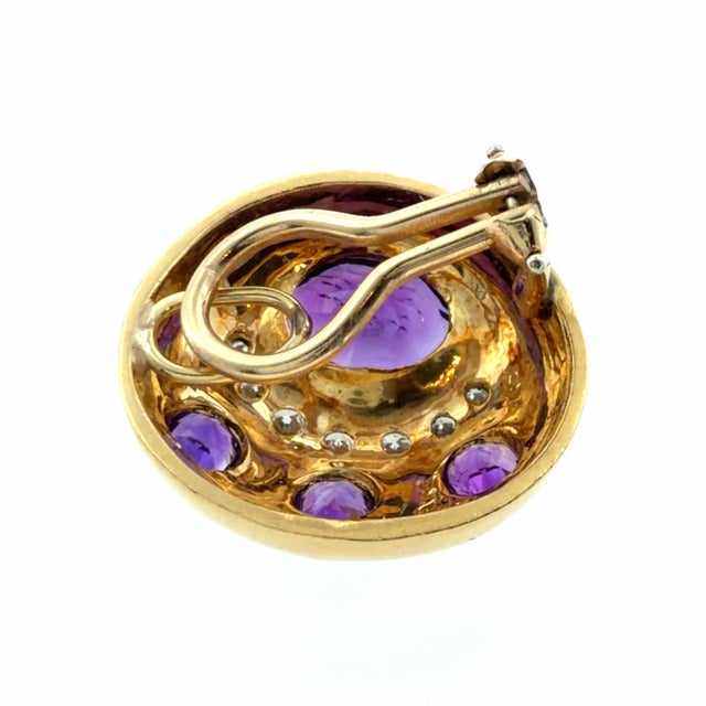 Vintage 18k Yellow Gold Amethyst & Diamond Earrings, Pair For Sale - Image 4 of 7