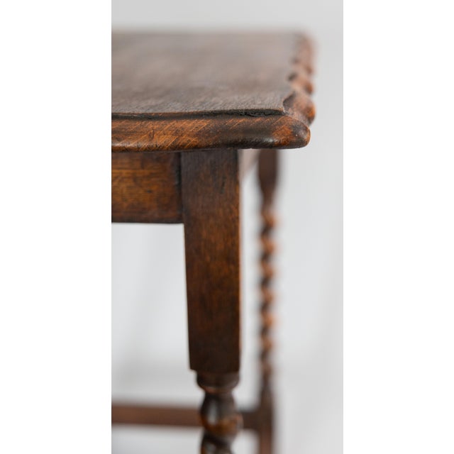 Wood Antique English Oak Barley Twist Scalloped Side Table For Sale - Image 7 of 10