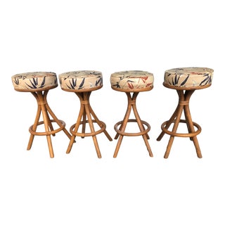 Vintage Bamboo Swivel Counter Stools Set of 4 For Sale