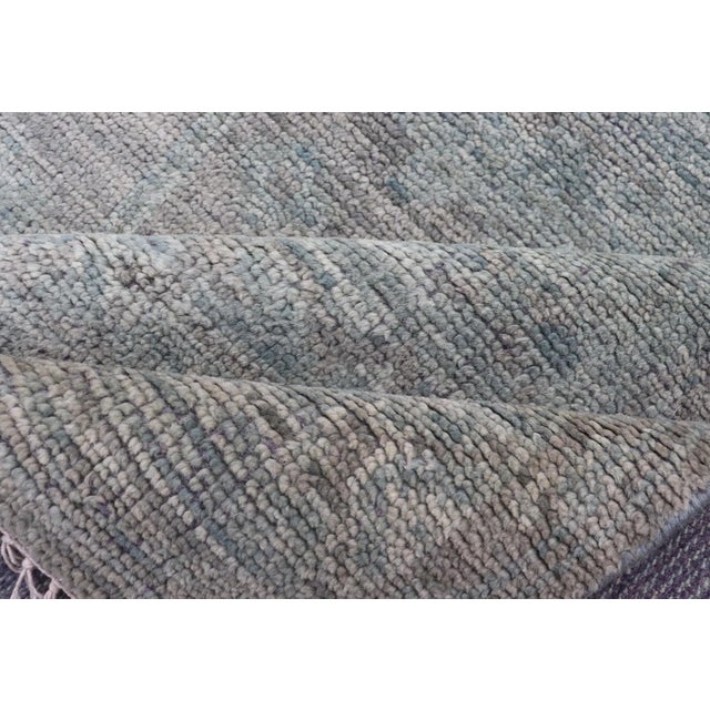 Modern Muted Oushak Type Rug in Wool With Sub-Geometric Design in Green & Earthy Tones For Sale - Image 10 of 13