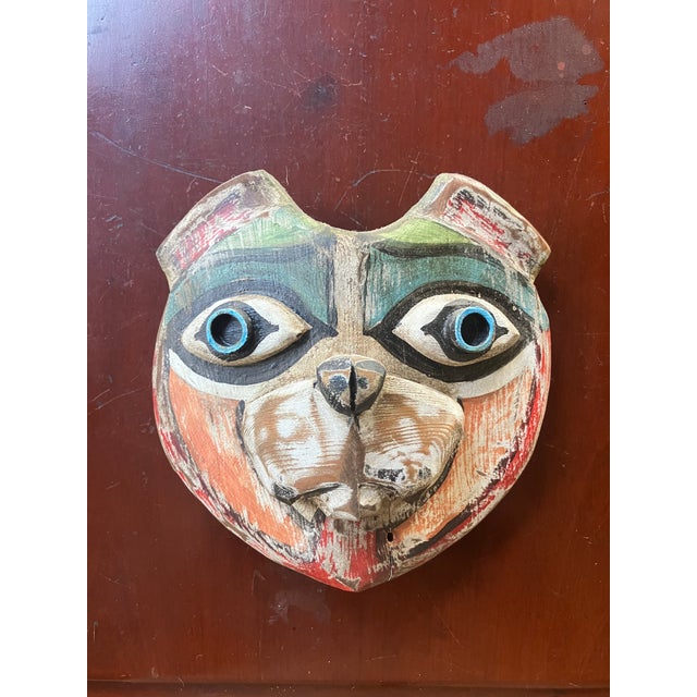 This hand carved Heart of pine mask depicts a bear as spirit animal. Created on Drayton Island from felled heart pine and...