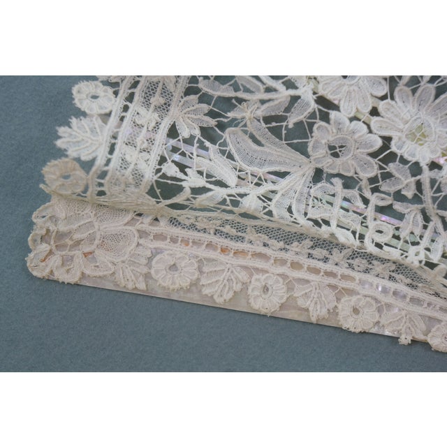 Antique Victorian Mother of Pearl Lace Folding Fan Shadow Box Display 28" For Sale - Image 9 of 13