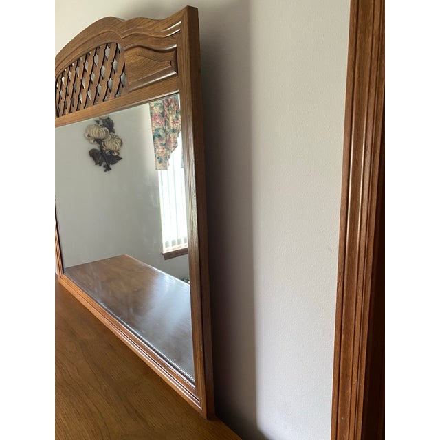 Must Sell! 1968 Dixie Solid Pecan 2-Piece Mediterranean-Style 9-Drawer Dresser With Large Attached Mirror For Sale - Image 6 of 8