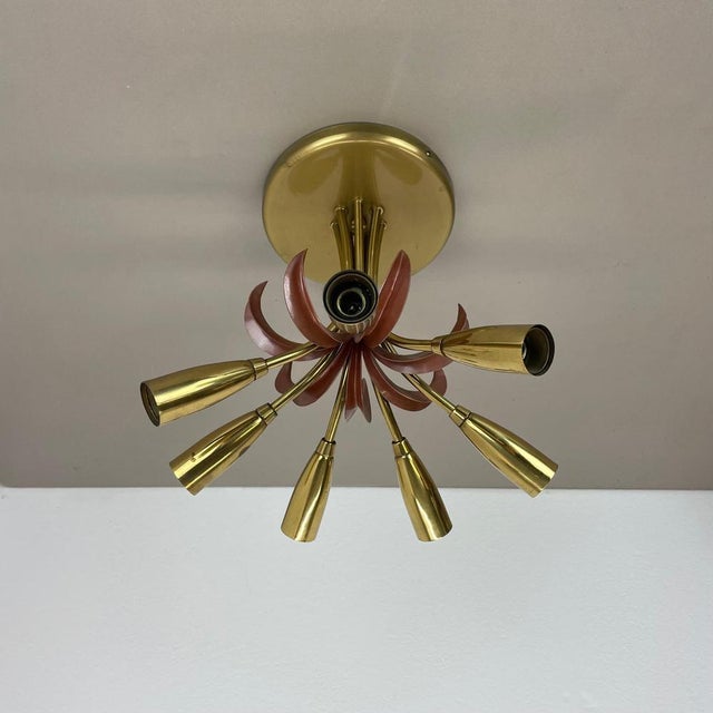 1950s Italian Brass Theatre Ceiling Light in the style of Stilnovo, Italy, 1950s For Sale - Image 5 of 17