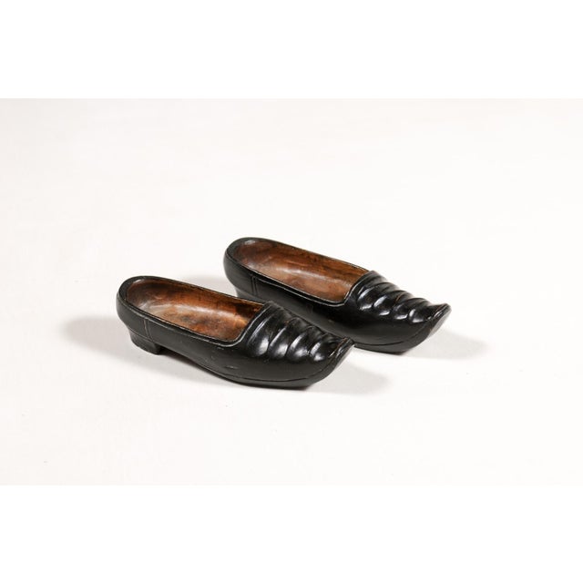 Petite Dutch 19th Century Ladies' Carved Wooden Clogs with Black Paint - A Pair For Sale In Atlanta - Image 6 of 12