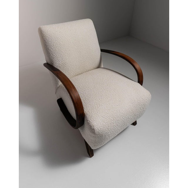 20th Century Czech Republic Warm Ivory Boucle Bentwood-Arm Lounge Chair For Sale In Greensboro - Image 6 of 11