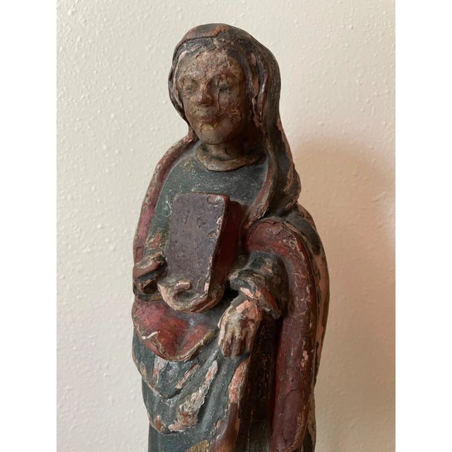15th Century & Earlier 12th Century Romanesque Wood Sculpture of the Virgin Mary. For Sale - Image 5 of 13