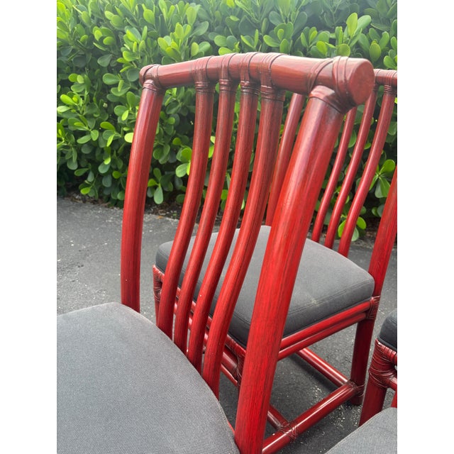 Vintage McGuire Red Rattan Chinese Officials Hat Dining Chairs, Set of 6 For Sale - Image 9 of 9