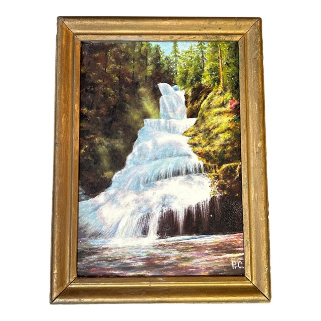 1970’s Original Impressionist Forest Waterfall Painting For Sale