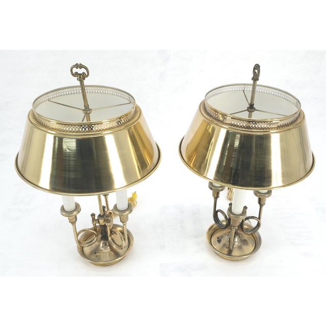 Metal Pair of Unusual Brass Shades Brass Bases Bouillotte Table Lamps MINT! For Sale - Image 7 of 15