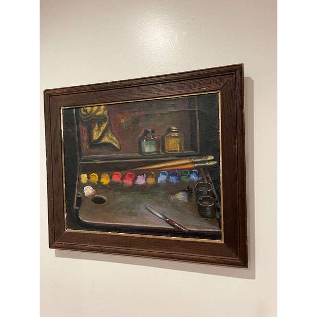 Mid-Century Modern Vintage Mid Century 1950's Still Life Painting "Palette" Artist Signed New York For Sale - Image 3 of 12