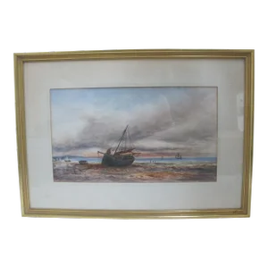 Wj Baber Framed Seascape Ocean Nautical Sailboat Ship Watercolor Painting