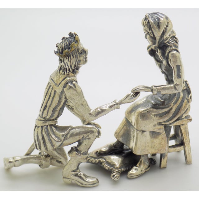 Metal Vintage Italian Handmade Genuine Silver Cinderella and Prince Figurines Arezzo Tuscany 800 Continental Silver Rare Pair Fairy Tale Decor For Sale - Image 7 of 13