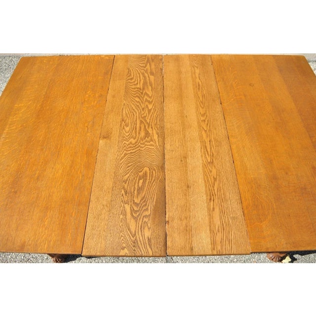 Antique Victorian Quarter Sawn Golden Oak 48" Square Dining Table With 2 Leaves For Sale - Image 9 of 12