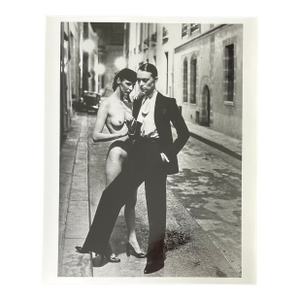 "Rue Aubriot With Nude Model, Paris 1975" Vintage Silver Gelatin Print by Helmut Newton.