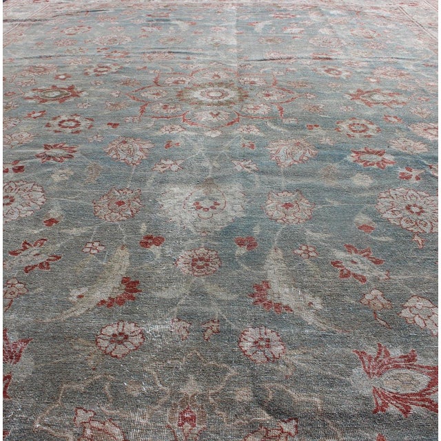 Tribal Antique Persian Tabriz Rug With Allover Floral Pattern in Soft Blue, Cream & Red 9' X 12'5. For Sale - Image 3 of 14