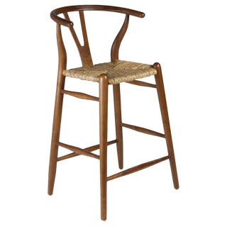 New Handmade Armchair Counter Stool in Mindi Wood and Rattan For Sale