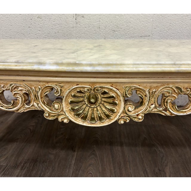Late 20th Century Vintage Italian Rococo Revival Marble Top Coffee Table For Sale - Image 5 of 11
