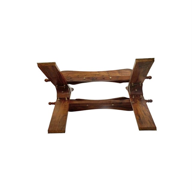 Late 20th Century Ottoman Leather Cushion on Wood Stand Camel Saddle Stool Vintage Egyptian Decor For Sale - Image 11 of 11