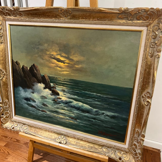 20th Century Oil on Canvas Framed Signed by German American Artist Peter Hermann Schmidt ( 1886-1974) Seascape at Sunset For Sale - Image 10 of 11