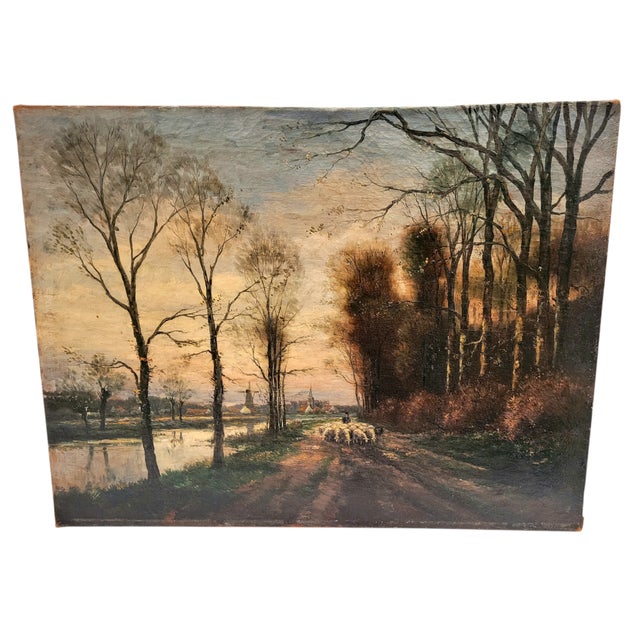 The Hague School, After Anton Mauve, Shepherd with Flock, 1890s, Oil on Canvas For Sale - Image 13 of 13